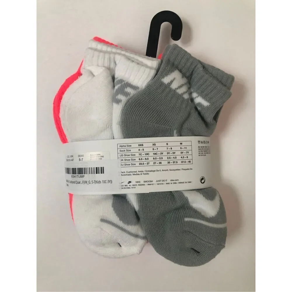 Nike Kids 6-pack Cushioned Ankle Socks size 10C-3Y
